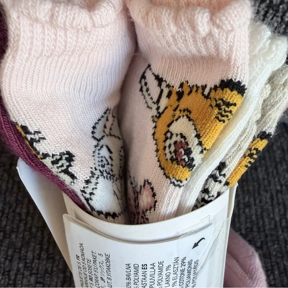 Disney x H & M snowwhite bunny deer print Pink Socks 5-Pack size 8-9.5